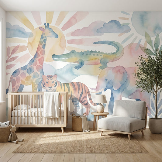 Muted Green Wallpaper Pastel Watercolor Removable Wall Decor