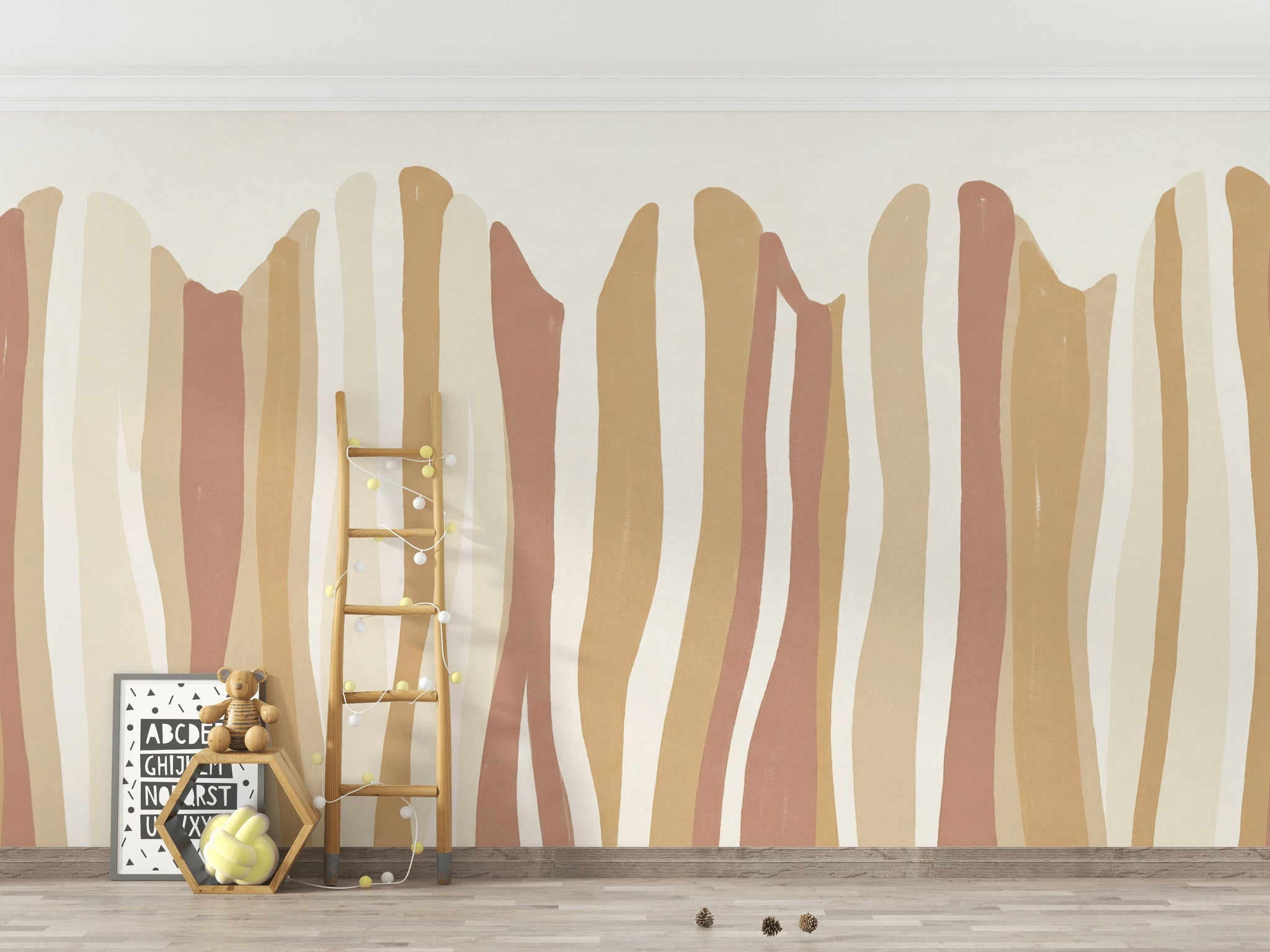Abstract Stripes Wallpaper Vertical Wavy Bands Watercolor Wash Wall Mural