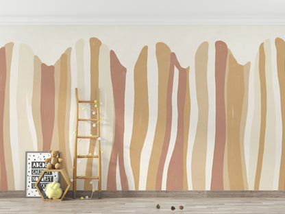Abstract Stripes Wallpaper Vertical Wavy Bands Watercolor Wash Wall Mural