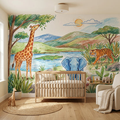 Safari Wallpaper Savanna Wild Animals Wall Mural
