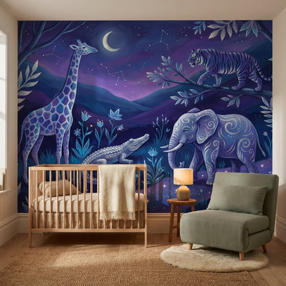 Night Sky Wallpaper Whimsical Animals Constellations Wall Mural
