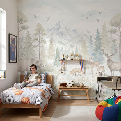 Woodland Landscape Wallpaper Watercolor Pine Forest Wall Mural