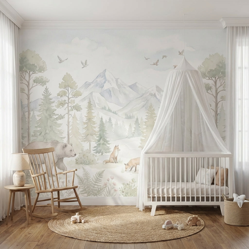 Woodland Landscape Wallpaper Watercolor Pine Forest Wall Mural