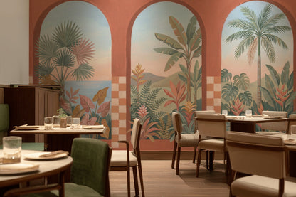 Arched Windows Wallpaper Tropical Landscape Coastal Mural Removable Wall Decor