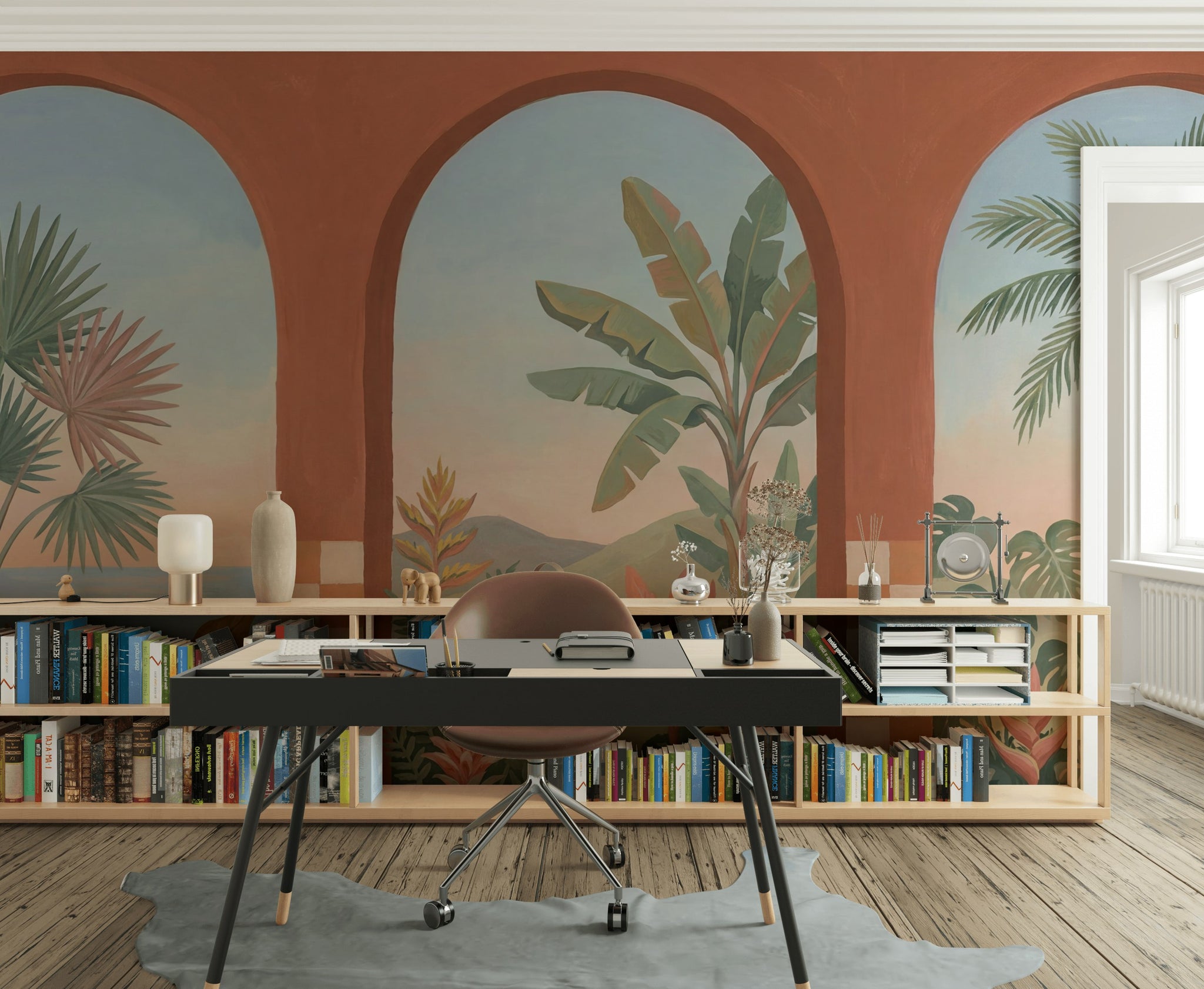 Arched Windows Wallpaper Tropical Landscape Coastal Mural Removable Wall Decor