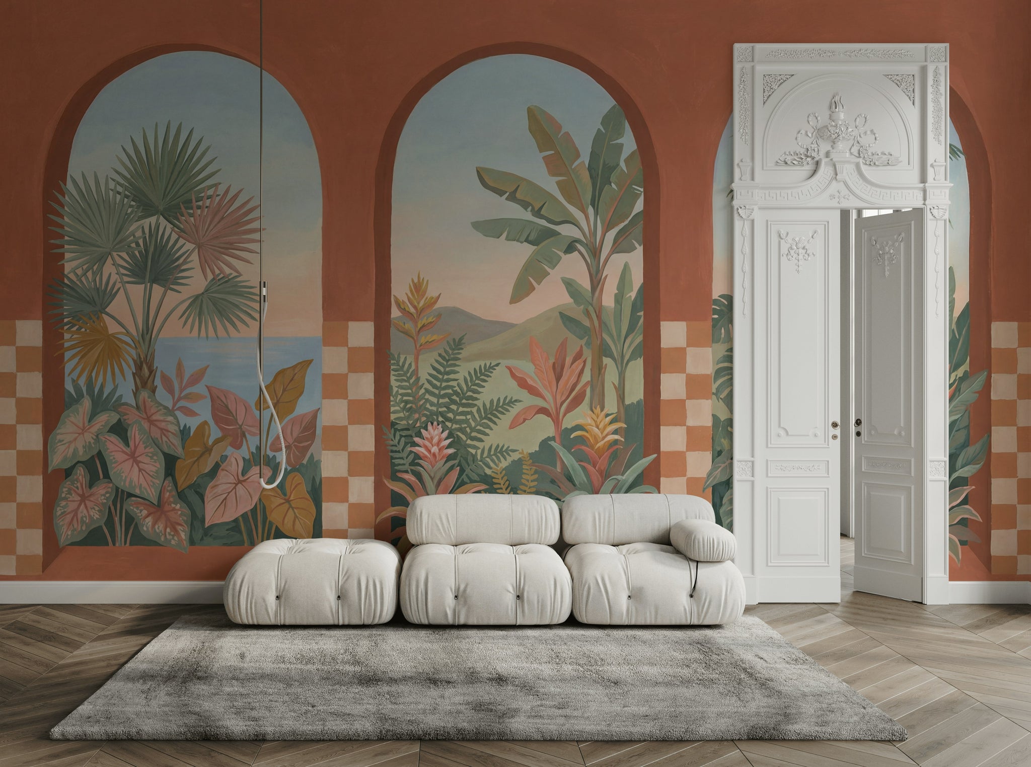 Arched Windows Wallpaper Tropical Landscape Coastal Mural Removable Wall Decor