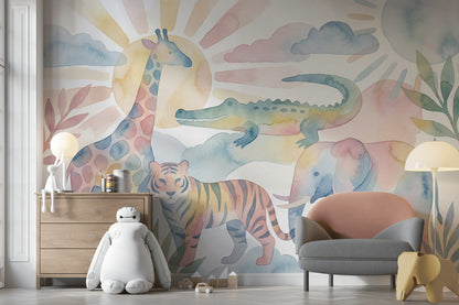 Muted Green Wallpaper Pastel Watercolor Removable Wall Decor