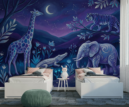 Night Sky Wallpaper Whimsical Animals Constellations Wall Mural