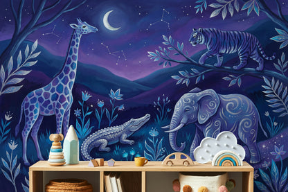 Night Sky Wallpaper Whimsical Animals Constellations Wall Mural