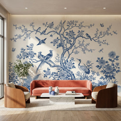 Chinoiserie Wallpaper Blue And White Toile Wall Mural