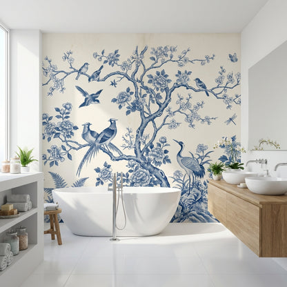 Chinoiserie Wallpaper Blue And White Toile Wall Mural
