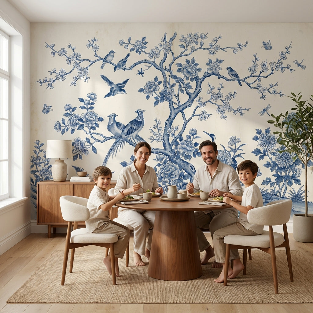 Chinoiserie Wallpaper Blue And White Toile Wall Mural