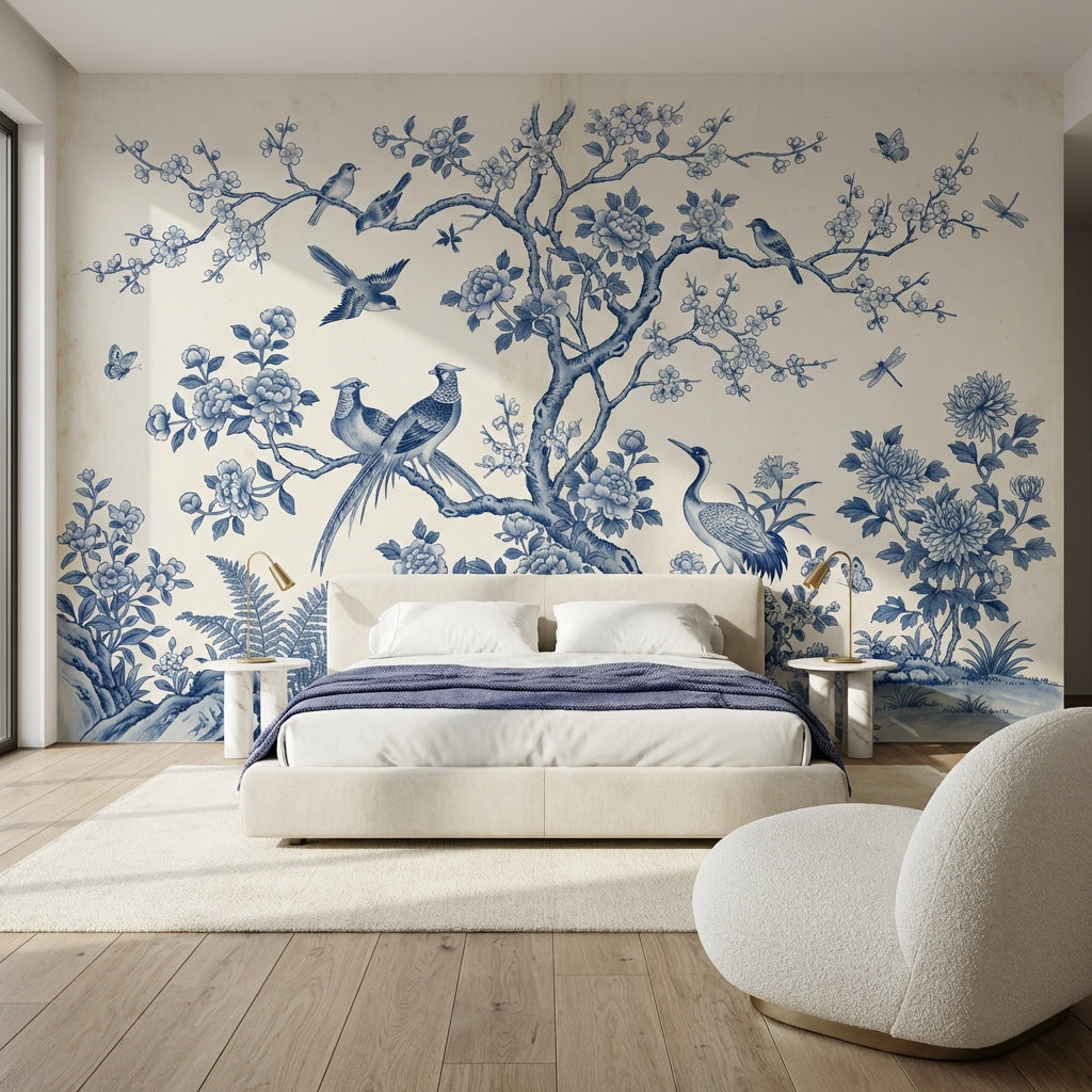 Chinoiserie Wallpaper Blue And White Toile Wall Mural