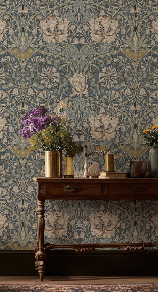 Vintage Floral Wallpaper Blue Botanical Pattern Wall Mural