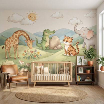 Cute Animals Wallpaper Safari Pastel Watercolor Wall Mural