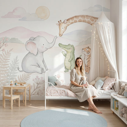 Nursery Wallpaper Pastel Watercolor Wall Mural