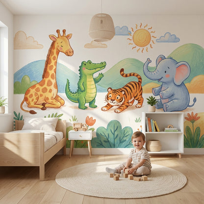 Watercolor Texture Wallpaper Soft Pastel Kids Safari Wall Mural