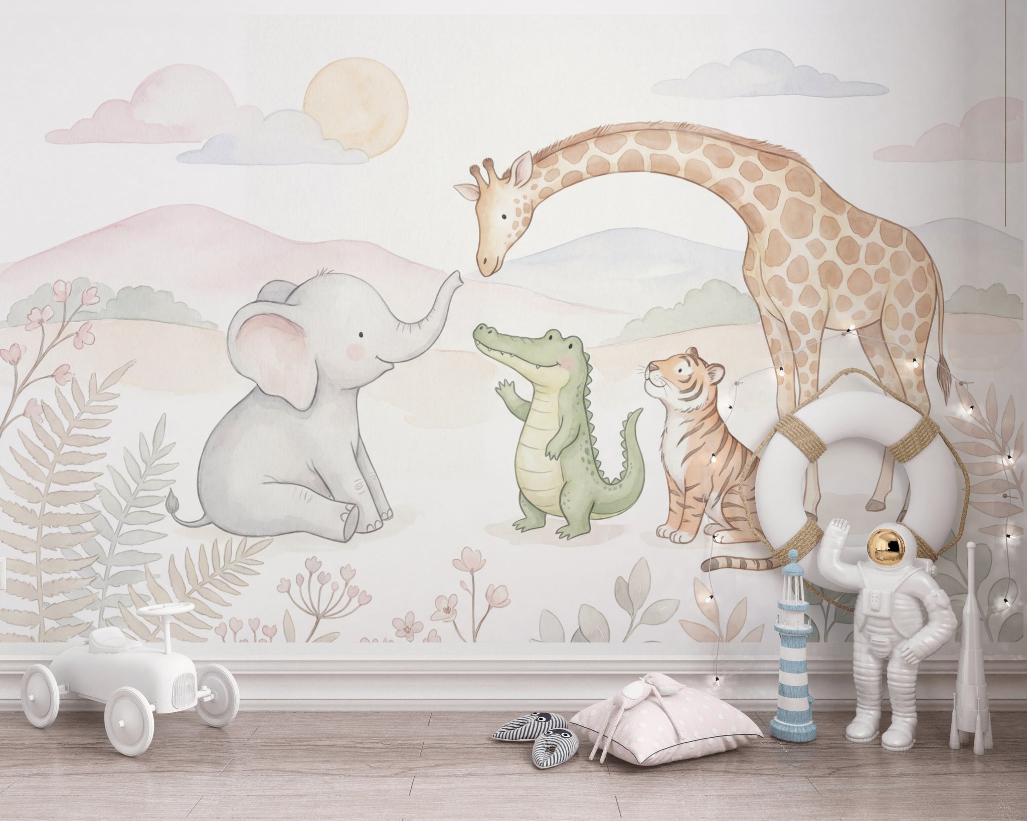 Nursery Wallpaper Pastel Watercolor Wall Mural