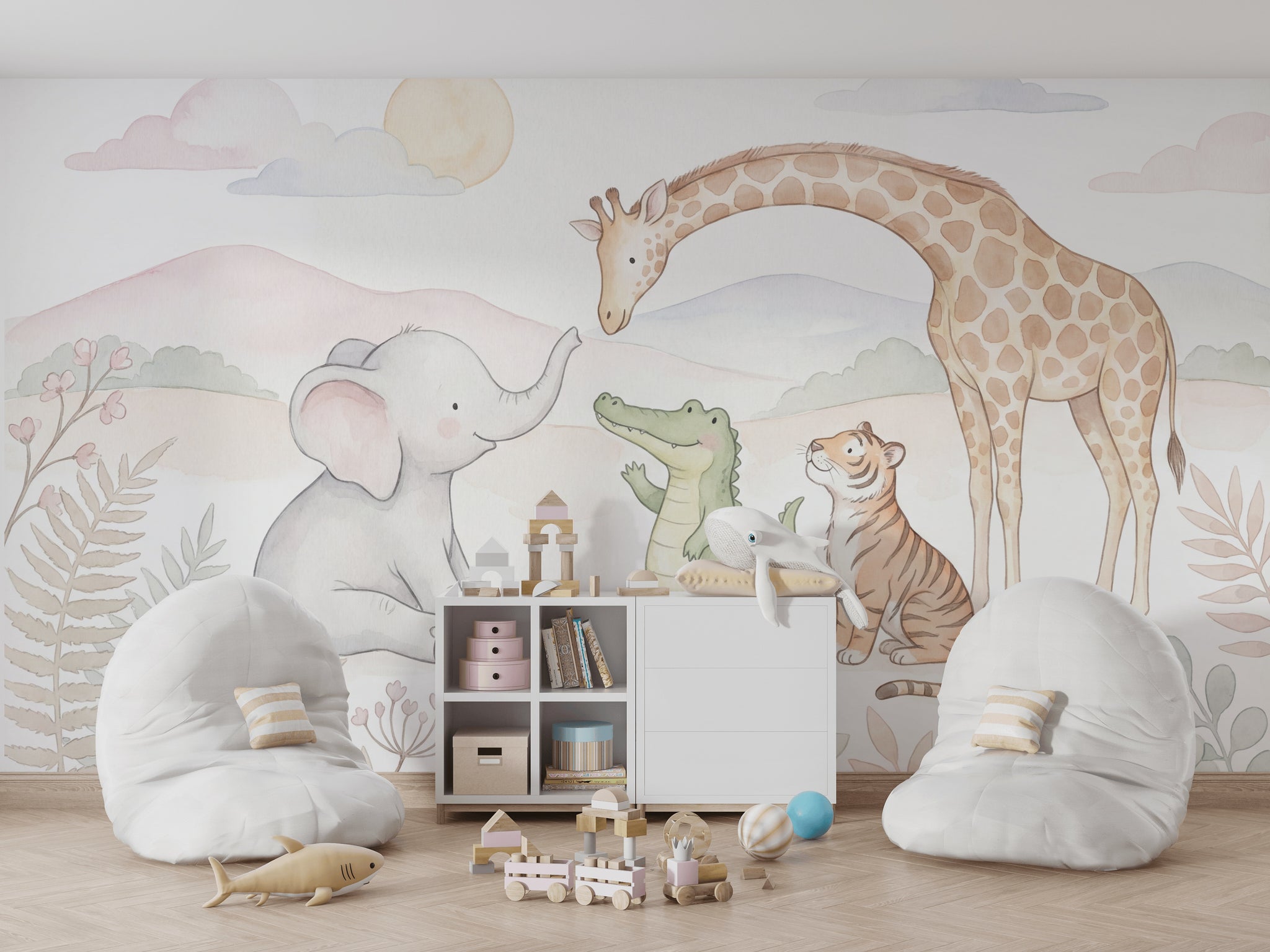 Nursery Wallpaper Pastel Watercolor Wall Mural