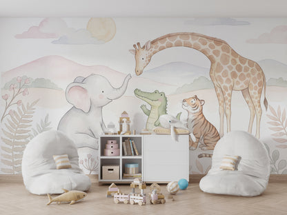 Nursery Wallpaper Pastel Watercolor Wall Mural