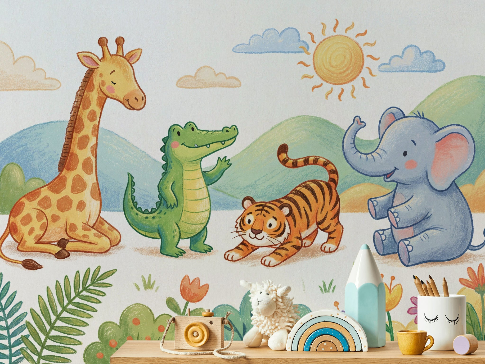 Watercolor Texture Wallpaper Soft Pastel Kids Safari Wall Mural