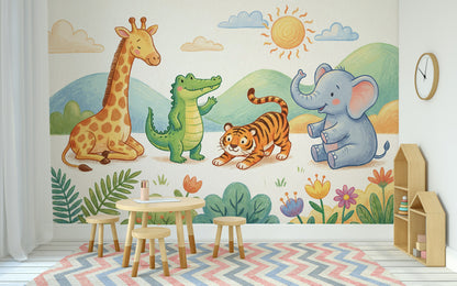 Watercolor Texture Wallpaper Soft Pastel Kids Safari Wall Mural