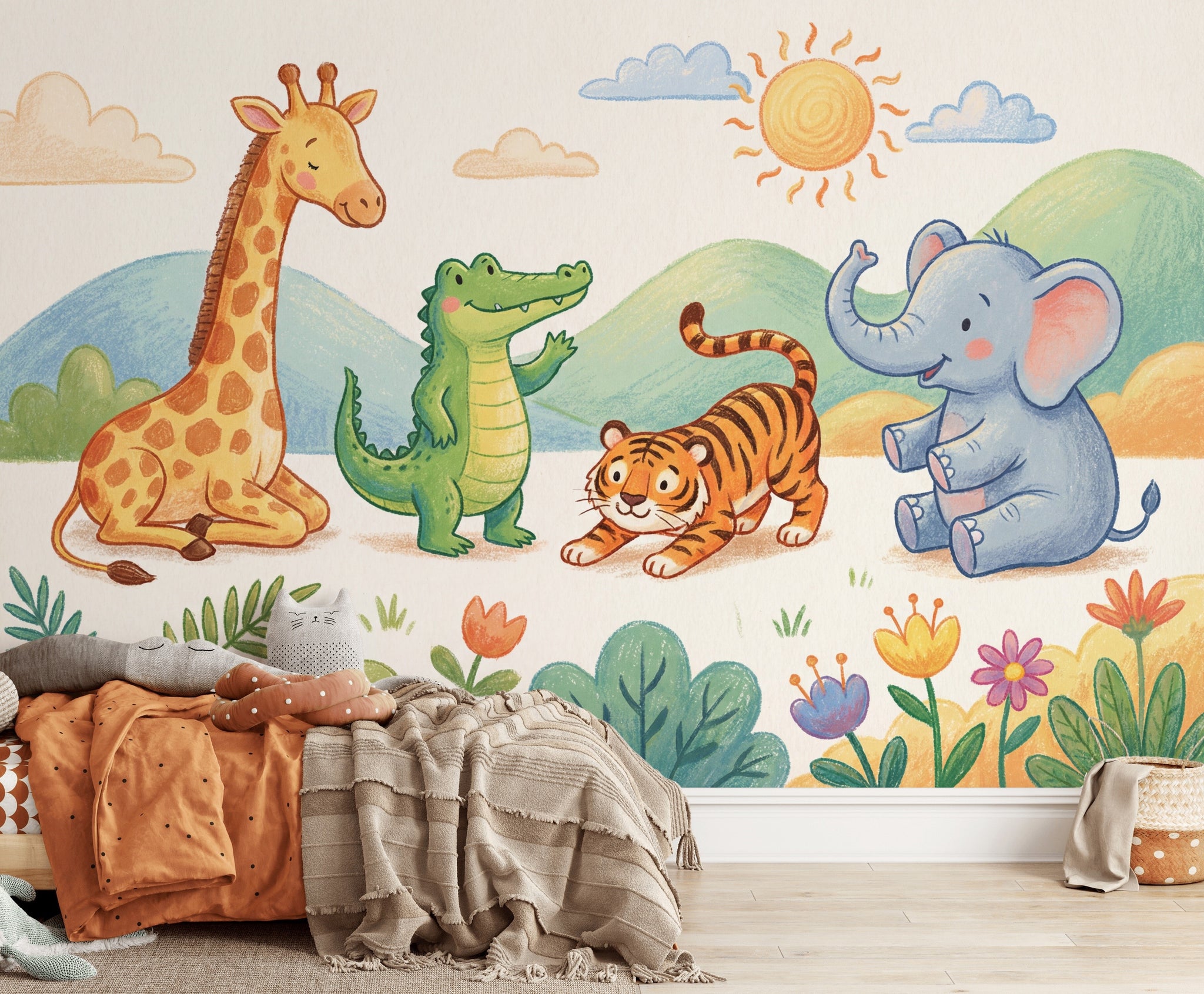 Watercolor Texture Wallpaper Soft Pastel Kids Safari Wall Mural