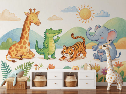 Watercolor Texture Wallpaper Soft Pastel Kids Safari Wall Mural