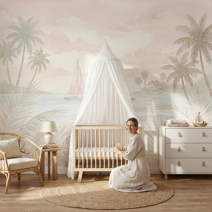 Scenic Landscape Wallpaper Tropical Coast Pastel Seascape Wall Mural