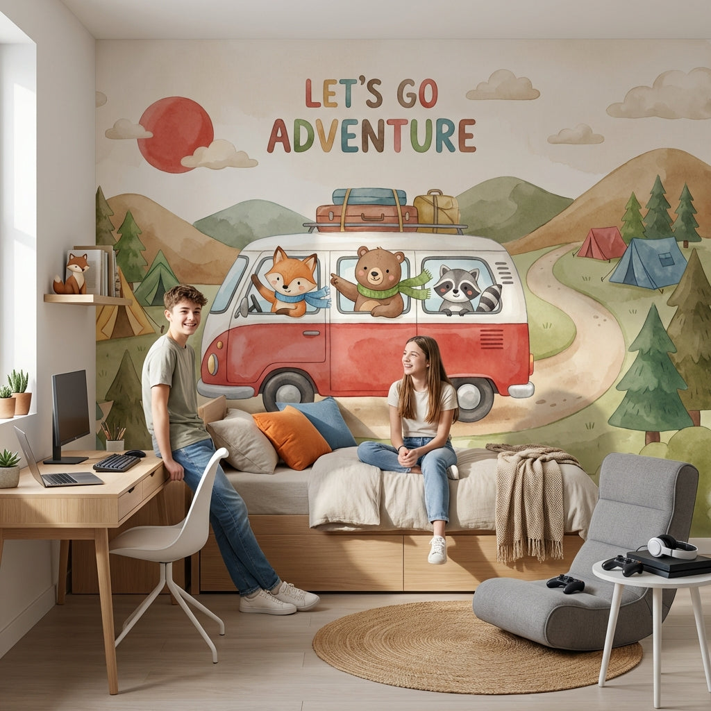 Camper Van Wallpaper Watercolor Adventure Wall Mural