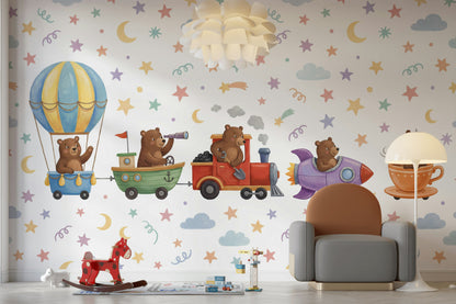 White Background Wallpaper Hot Air Balloon Hot Air Balloon Removable Wall Decor