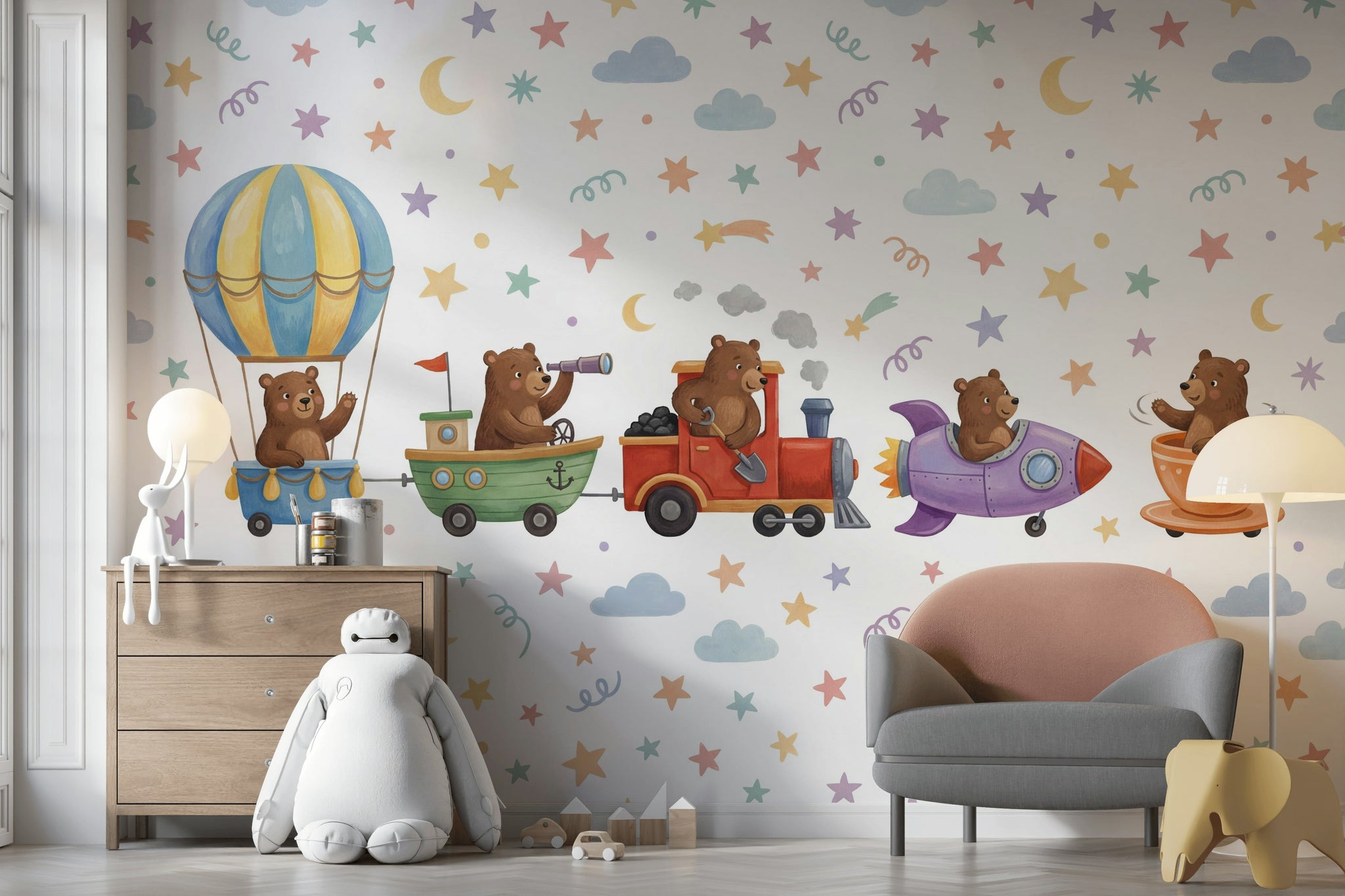 White Background Wallpaper Hot Air Balloon Hot Air Balloon Removable Wall Decor