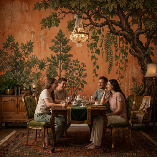 Botanical Mural Wallpaper Vintage Fresco Terracotta Plaster Wall Mural