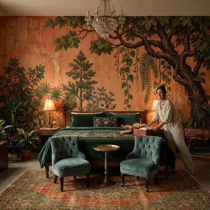 Botanical Mural Wallpaper Vintage Fresco Terracotta Plaster Wall Mural