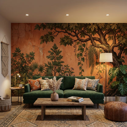 Botanical Mural Wallpaper Vintage Fresco Terracotta Plaster Wall Mural