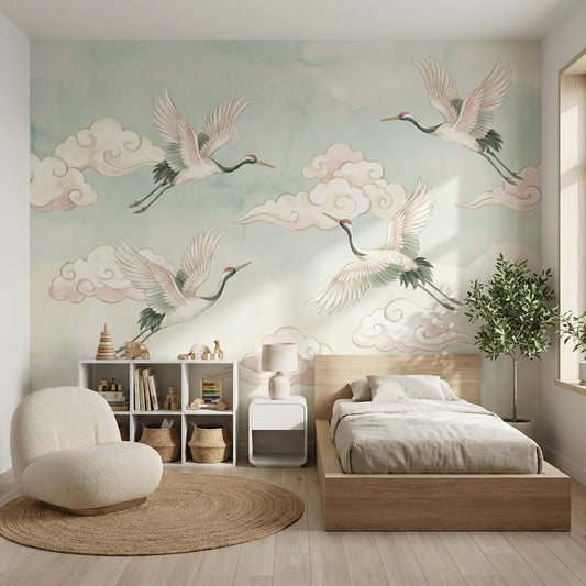 Muted Green Wallpaper Pastel Watercolor Wall Mural