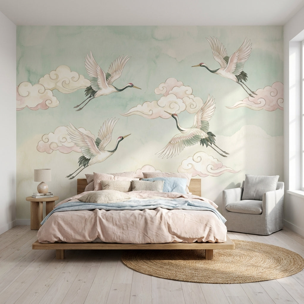 Muted Green Wallpaper Pastel Watercolor Wall Mural