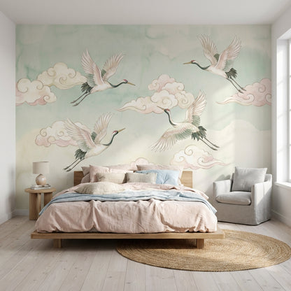 Muted Green Wallpaper Pastel Watercolor Wall Mural