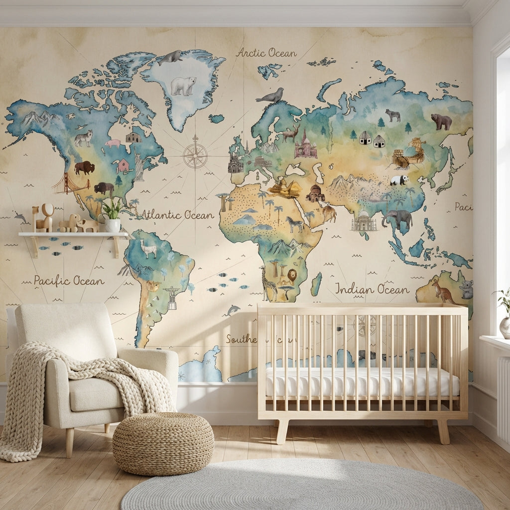 World Map Wallpaper Global Atlas Travel Cartography Removable Wall Decor