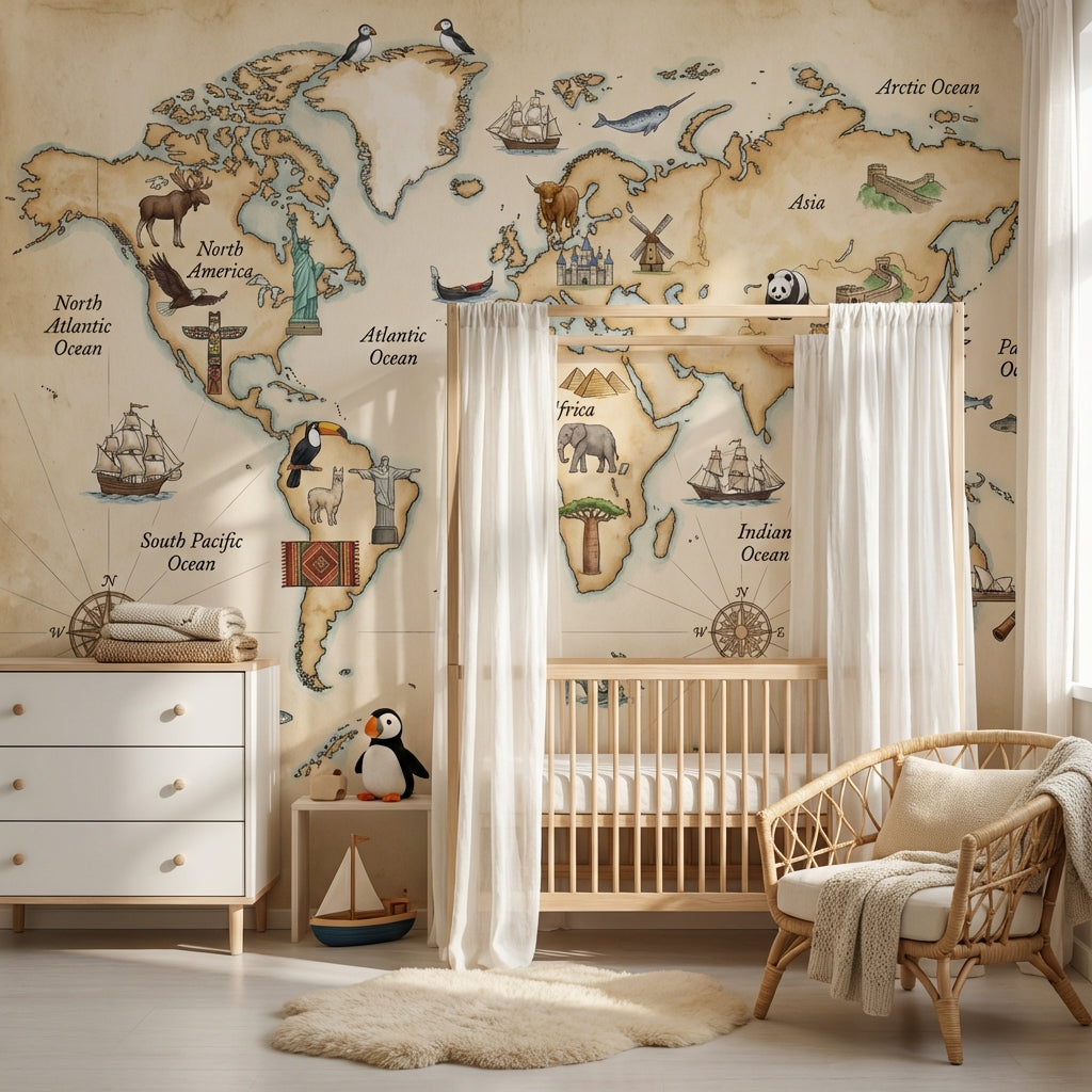 Vintage World Map Wallpaper World Map Totem Wall Mural