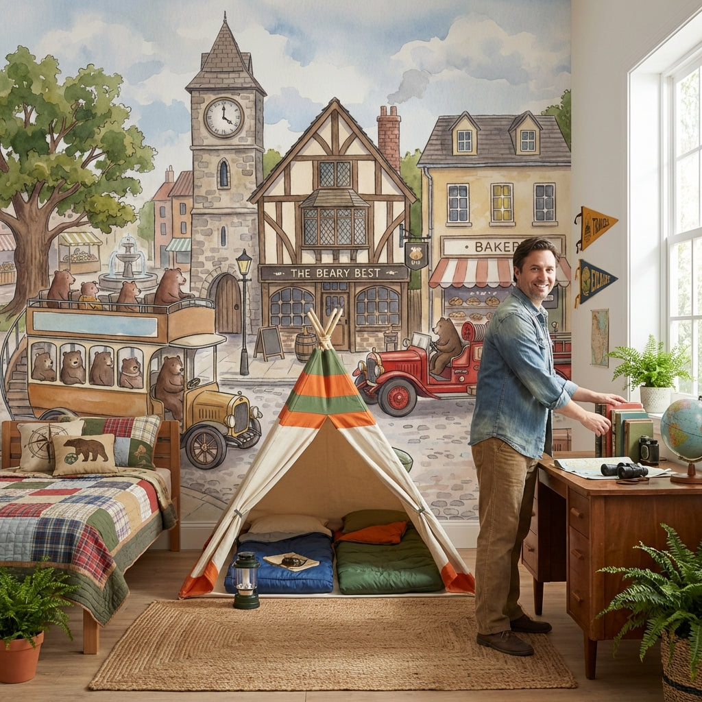 Storybook Village Wallpaper Watercolor Whimsical Wall Mural