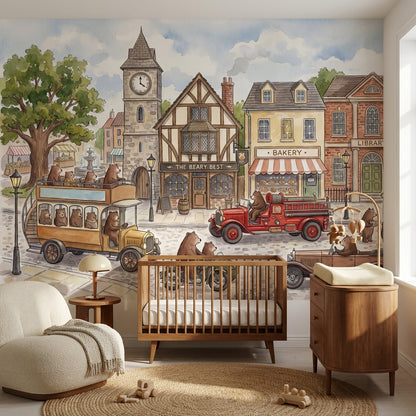 Storybook Village Wallpaper Watercolor Whimsical Wall Mural