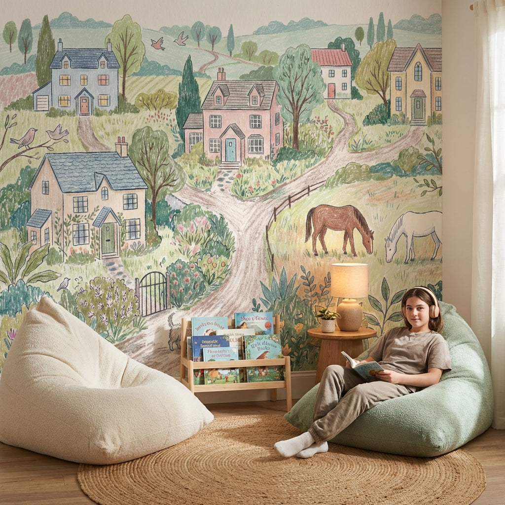 Paper Texture Wallpaper Pastel Countryside Wall Mural