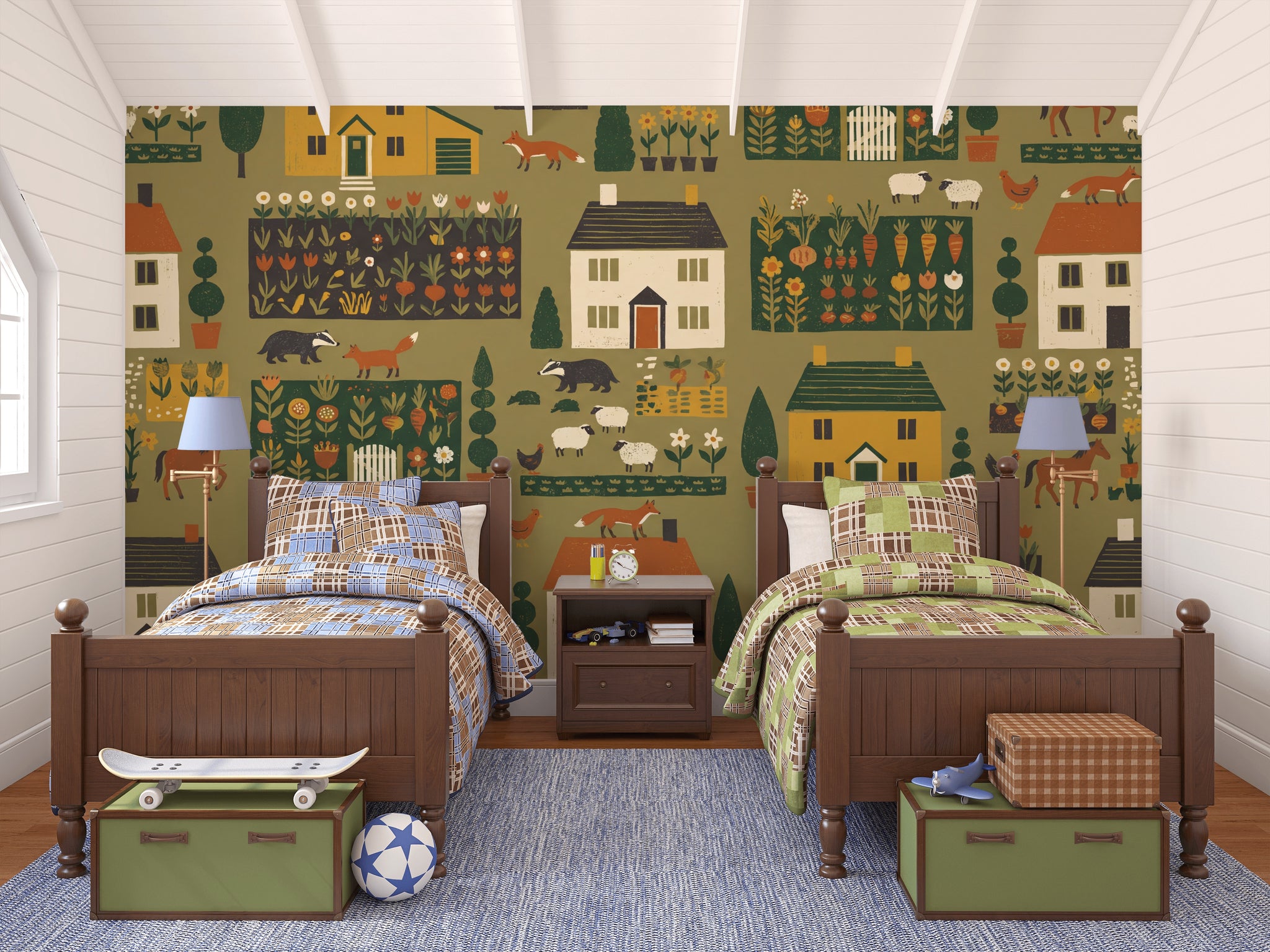 Countryside Wallpaper Farmhouse Folk Art Wall Mural