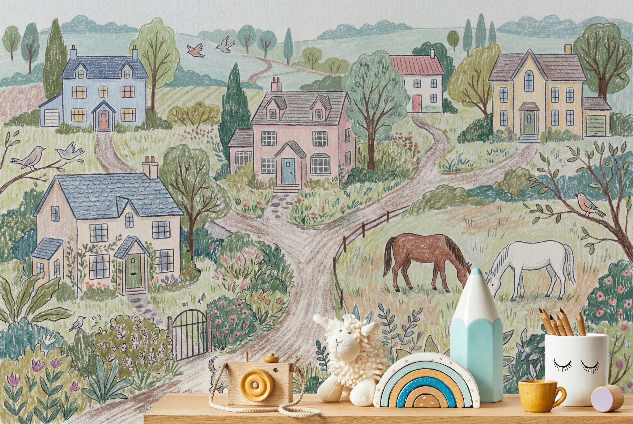 Paper Texture Wallpaper Pastel Countryside Wall Mural