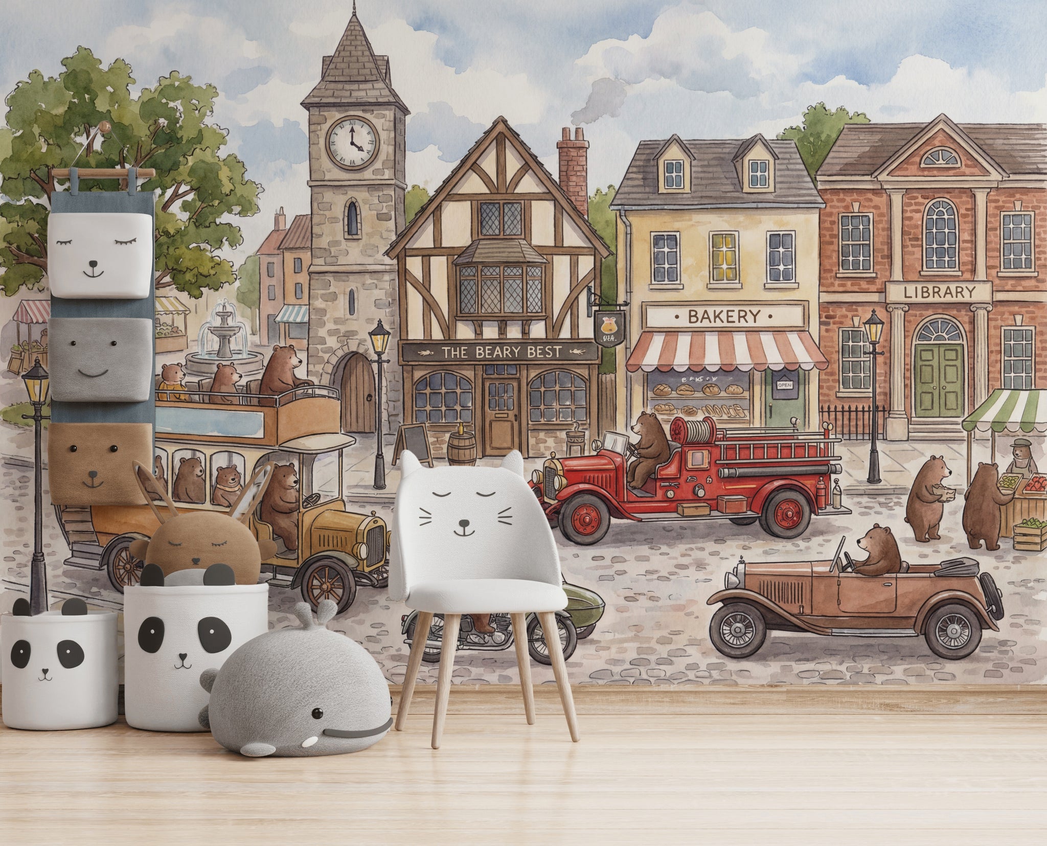 Storybook Village Wallpaper Watercolor Whimsical Wall Mural
