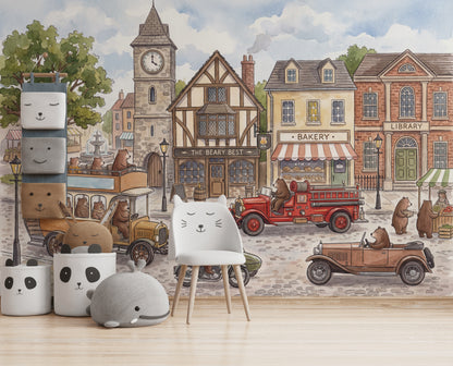 Storybook Village Wallpaper Watercolor Whimsical Wall Mural