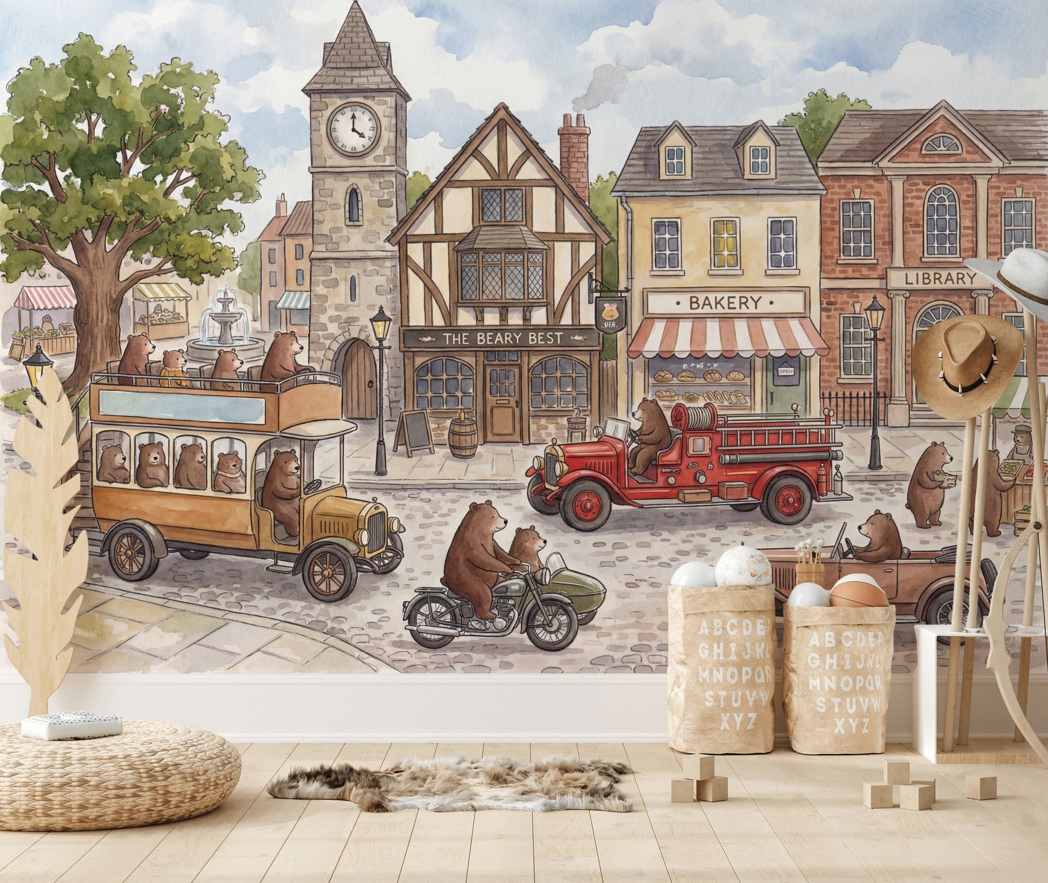 Storybook Village Wallpaper Watercolor Whimsical Wall Mural