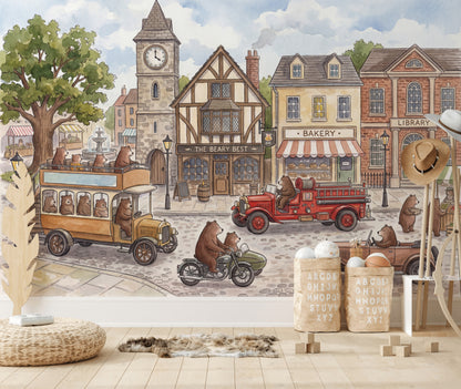 Storybook Village Wallpaper Watercolor Whimsical Wall Mural