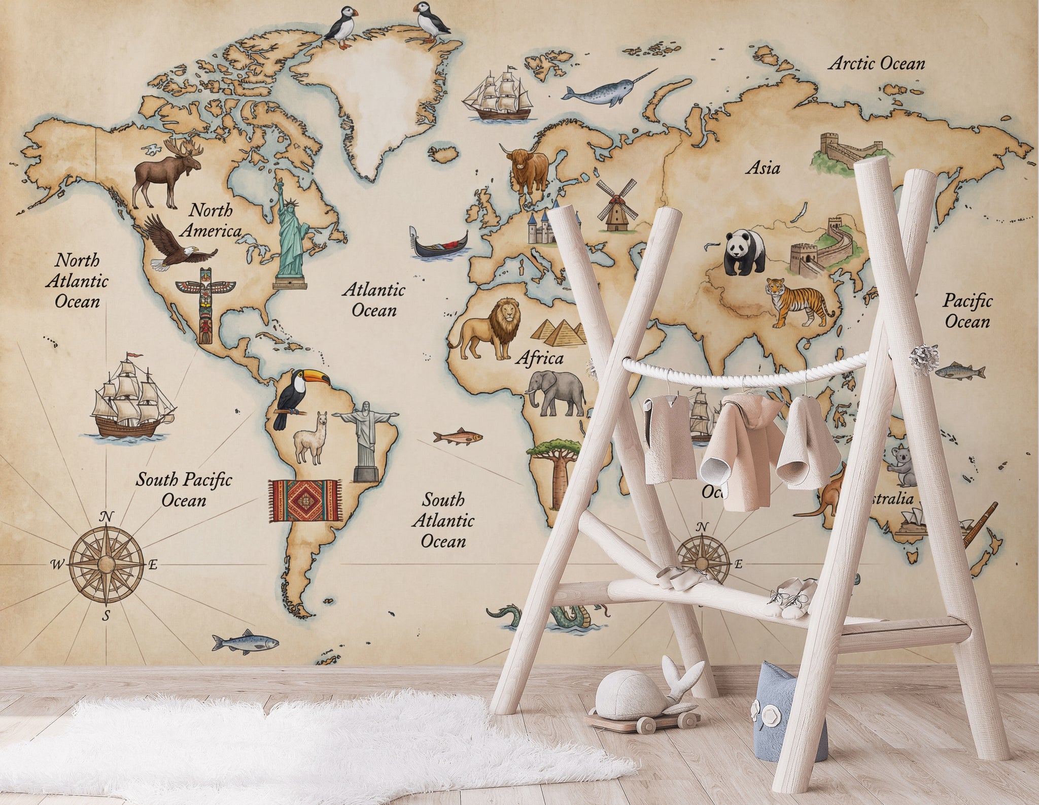 Vintage World Map Wallpaper World Map Totem Wall Mural